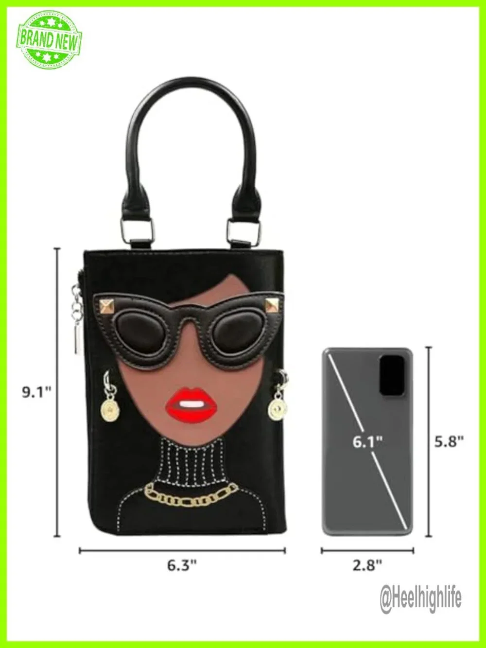 3D Lady Face PU Leather Funky Satchel Handbag Crossbody